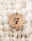 Birth Flower Disc Necklace, Mother Necklace, Birthday Gift