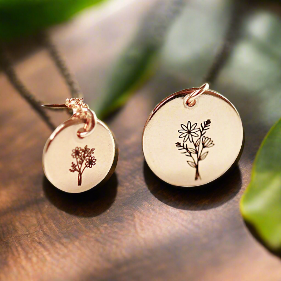 Birth Flower Disc Necklace, Mother Necklace, Birthday Gift