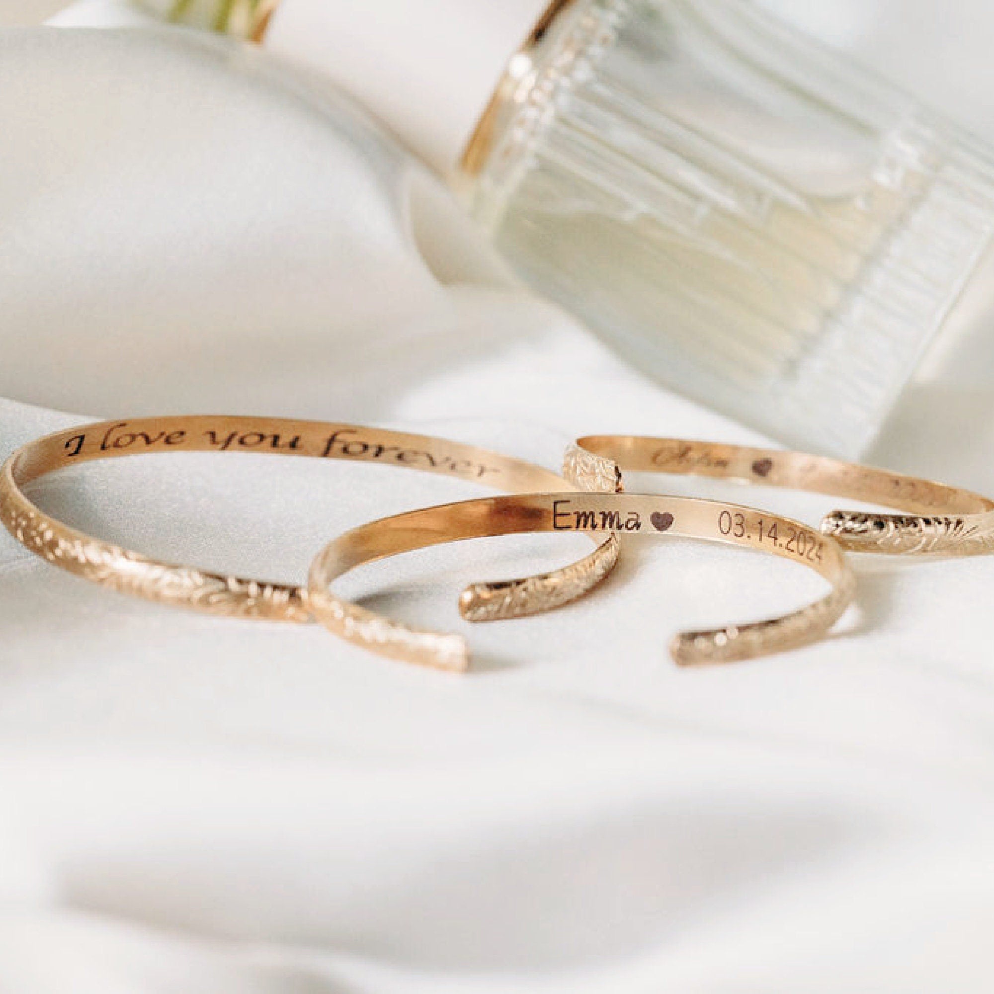 Engraved Baby Cuff, Leaf &amp; Flowers, Children Bracelet, Baby Cuff Bracelet - Melt'm Jewelry