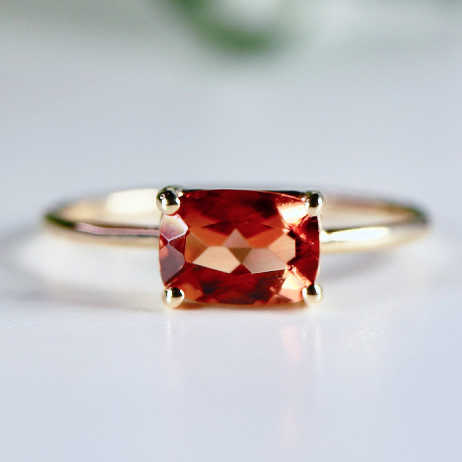 Sunstone Ring 14k Solid Gold, East West Cushion Cut Sunstone Engagement Ring, Sun Stone Promise Ring, Anniversary Ring