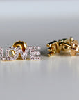 Diamond Love Earrings 14k Solid Gold, Natural Diamond Block Letter Love Earrings