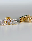 Diamond Love Earrings 14k Solid Gold, Natural Diamond Block Letter Love Earrings