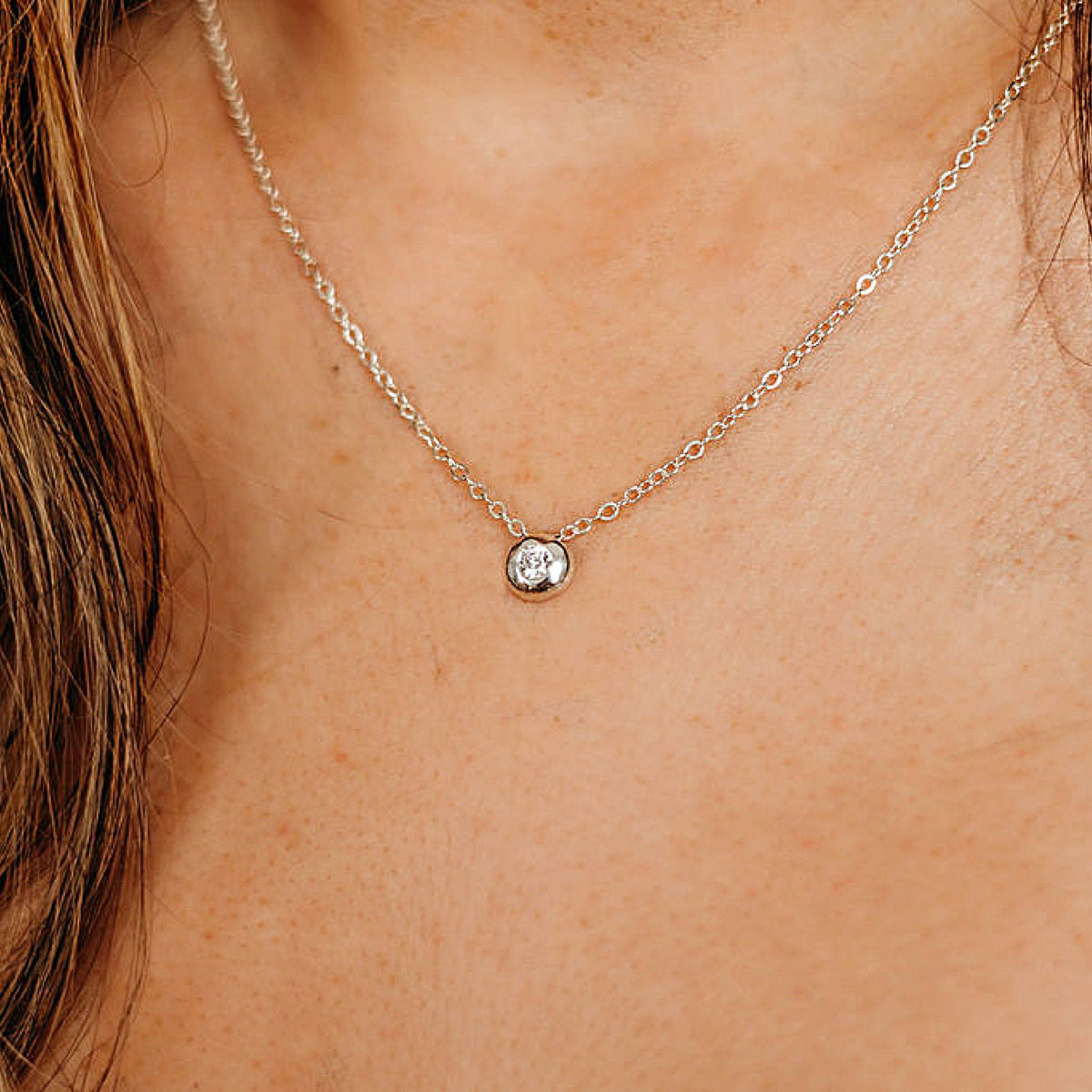 Sterling Silver Floating CZ Pebble Necklace - Melt'm Jewelry