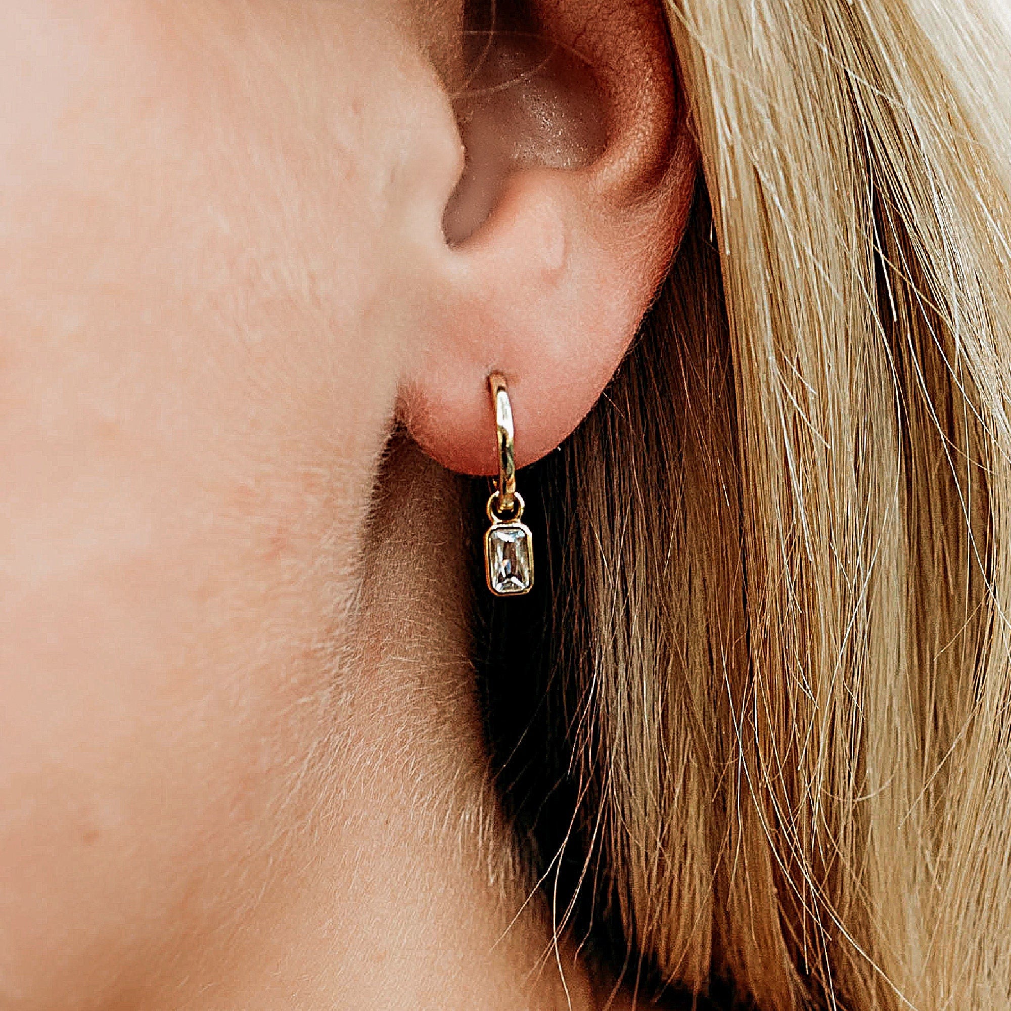 14k Solid Gold Earring Charm For Hoops, 14k Gold Cz Bezel Charm - Melt'm Jewelry