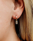 14k Solid Gold Earring Charm For Hoops, 14k Gold Cz Bezel Charm