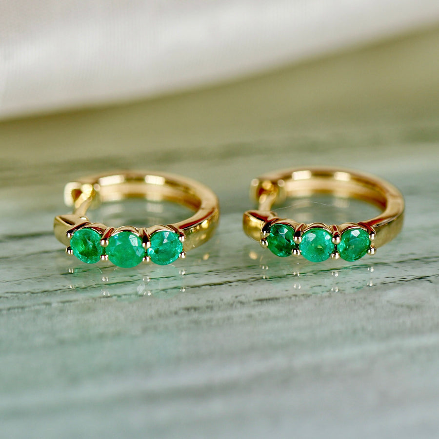 Natural Emerald Hoop Earrings 14k Gold, Emerald Earrings, Emerald Huggie Hoop Earrings, May Earrings, Birthday Gift, Mother's Day Gift