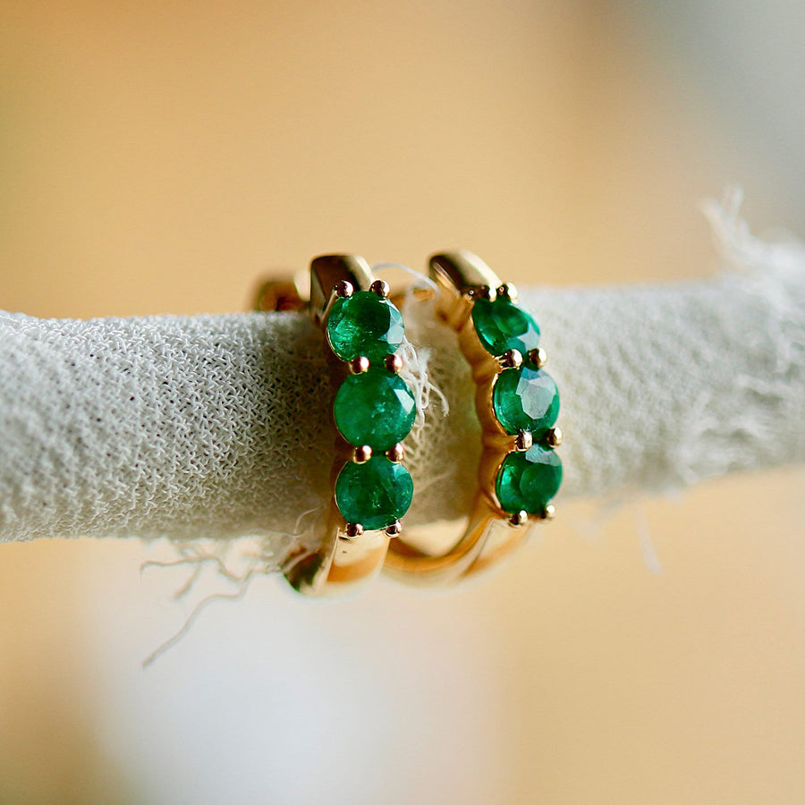 Natural Emerald Hoop Earrings 14k Gold, Emerald Earrings, Emerald Huggie Hoop Earrings, May Earrings, Birthday Gift, Mother's Day Gift