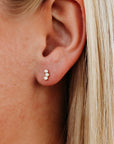 14k Gold 3 Stone Bezel Set CZ Cubic Zirconia Cluster Earrings - Melt'm Jewelry