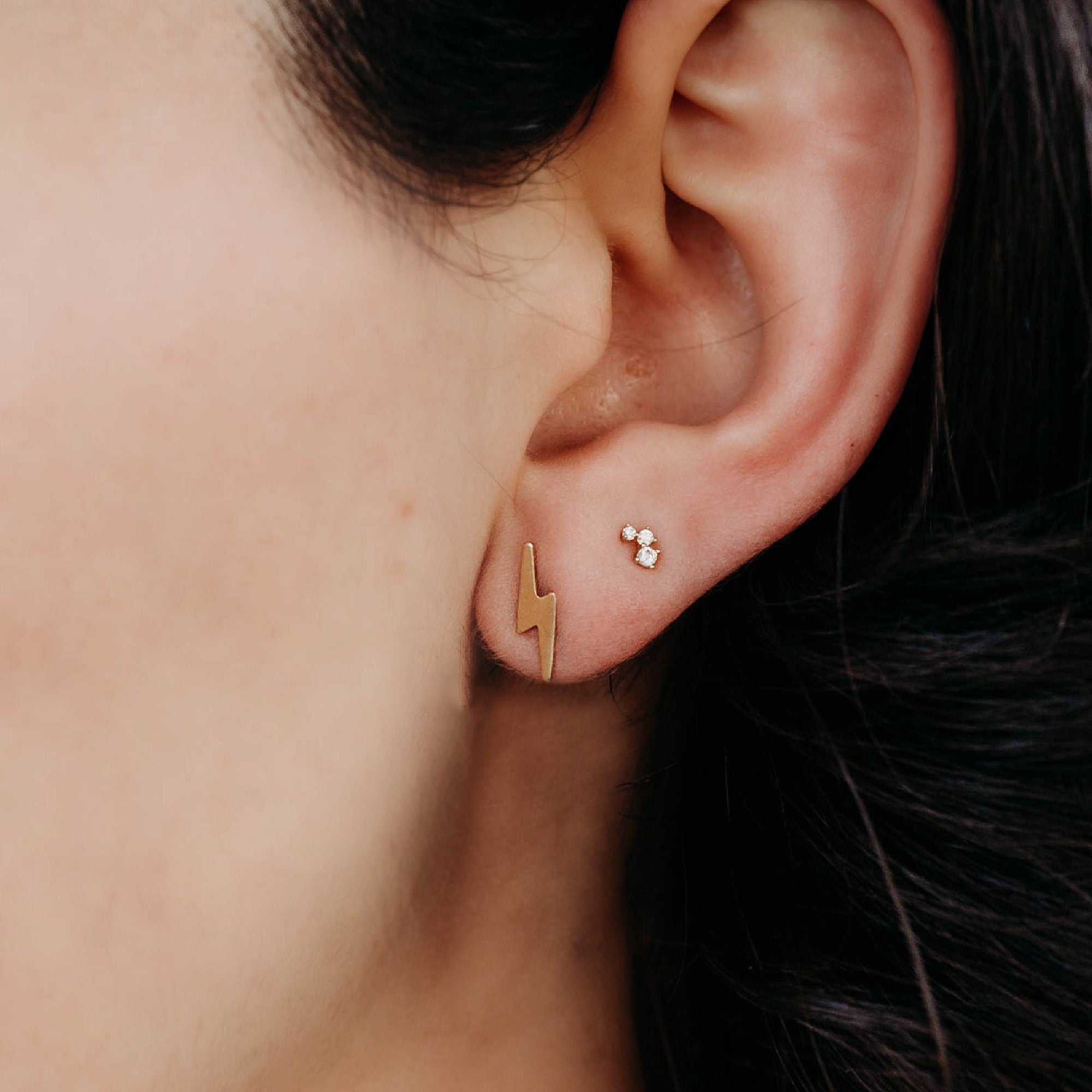 Lightning Bolt Earrings 14k Solid Gold, Lightning Bolt Jewelry