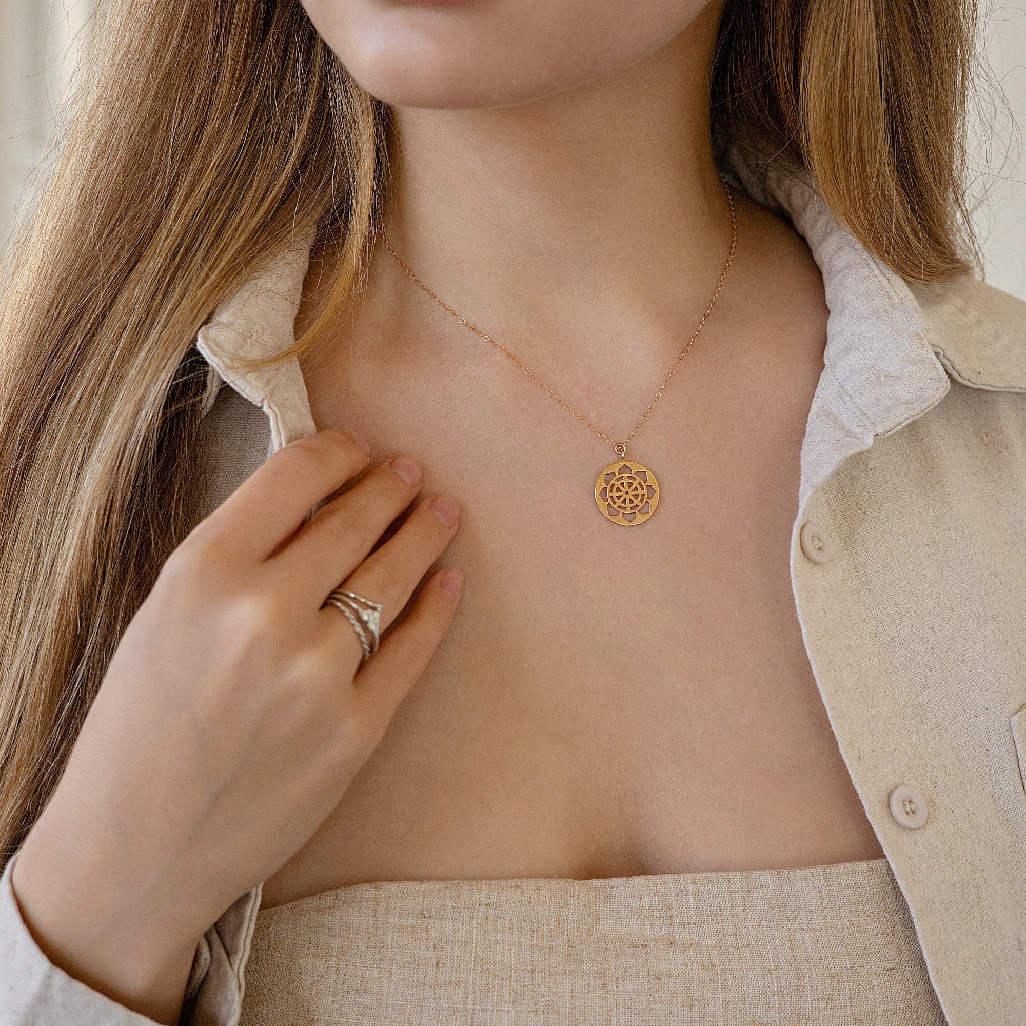 14k Solid Gold Heart Chakra Symbol Necklace