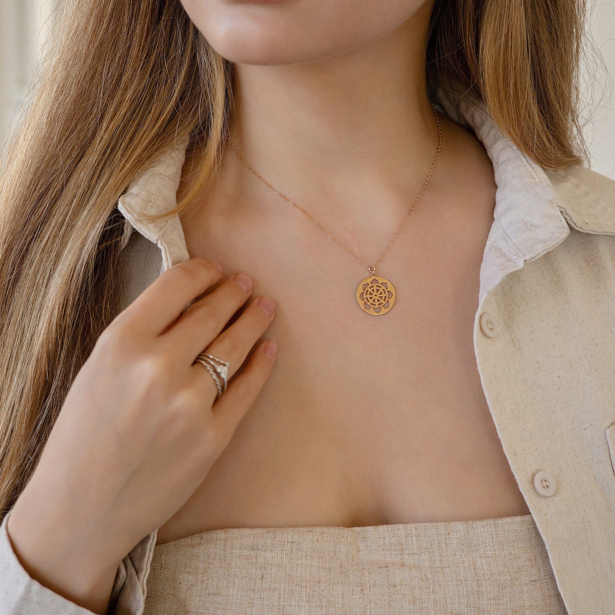 Heart Chakra Necklace – 14k Solid Gold Anahata Chakra Medallion Pendant, Spiritual Yoga Jewelry - Melt'm Jewelry