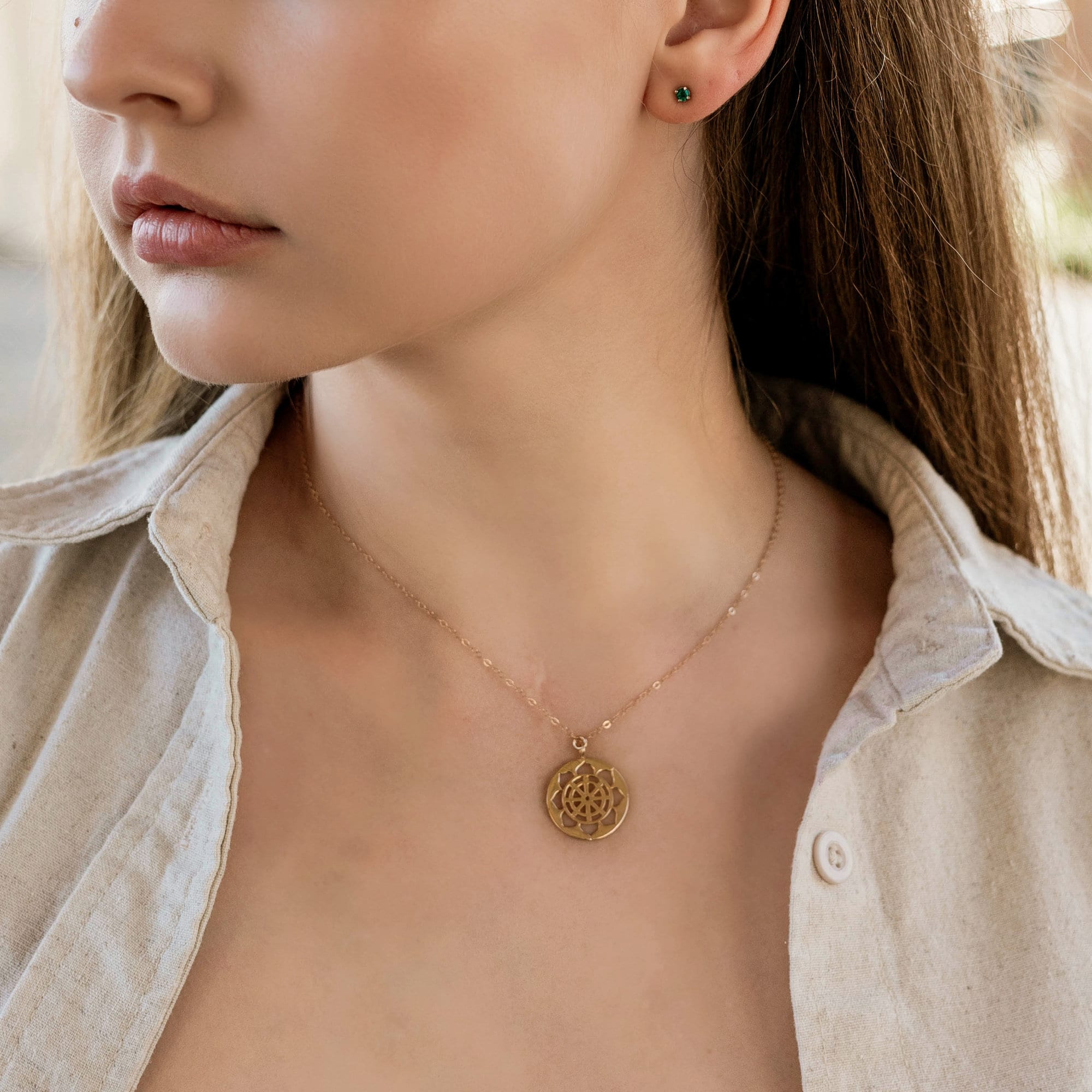 14k Solid Gold Heart Chakra Symbol Necklace