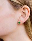 Genuine Emerald Cut Bezel Set Emerald Earrings 14k Gold - Melt'm Jewelry