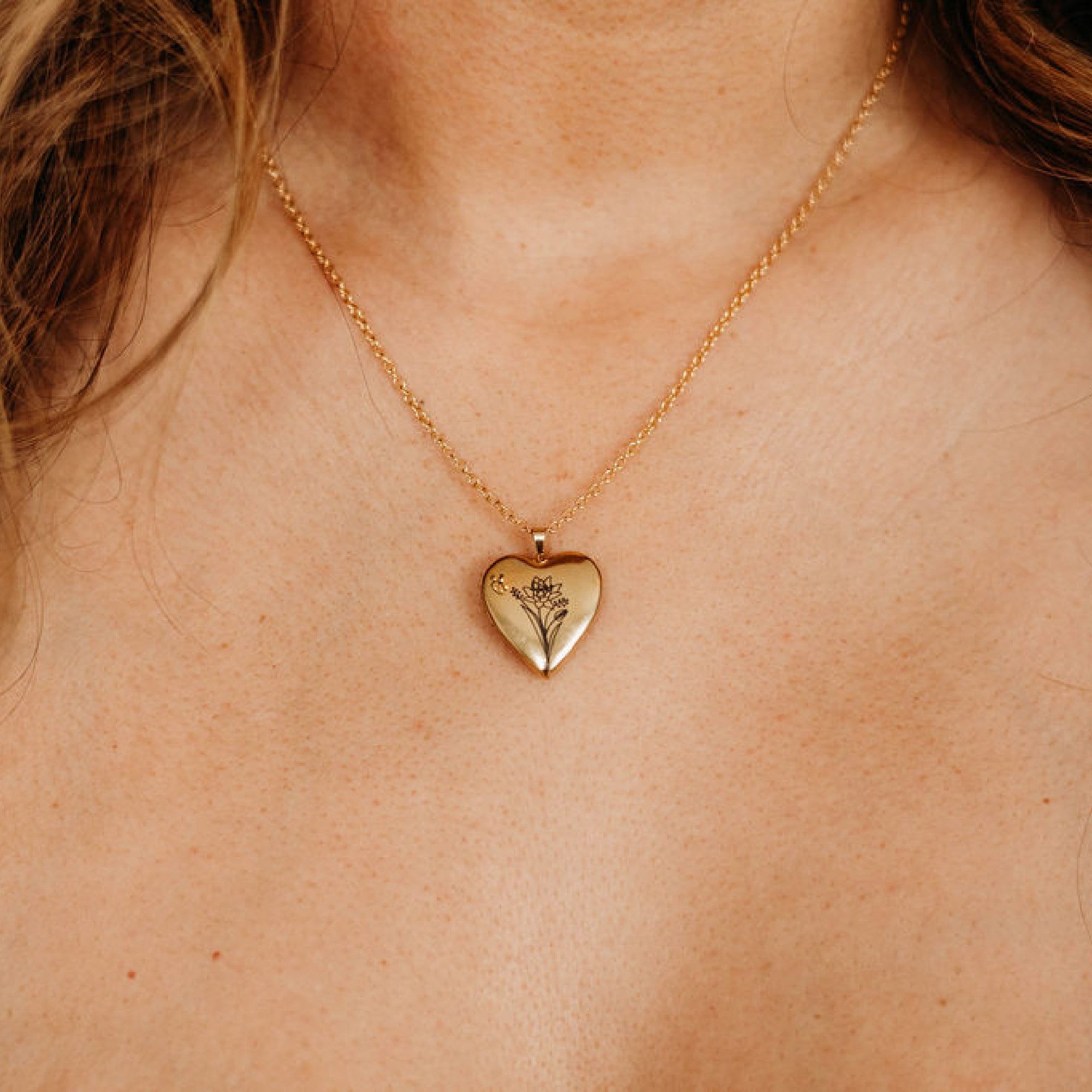 Personalized Birth Flower Heart Locket Necklace, Memorial Photo Pendant Necklace - Melt'm Jewelry