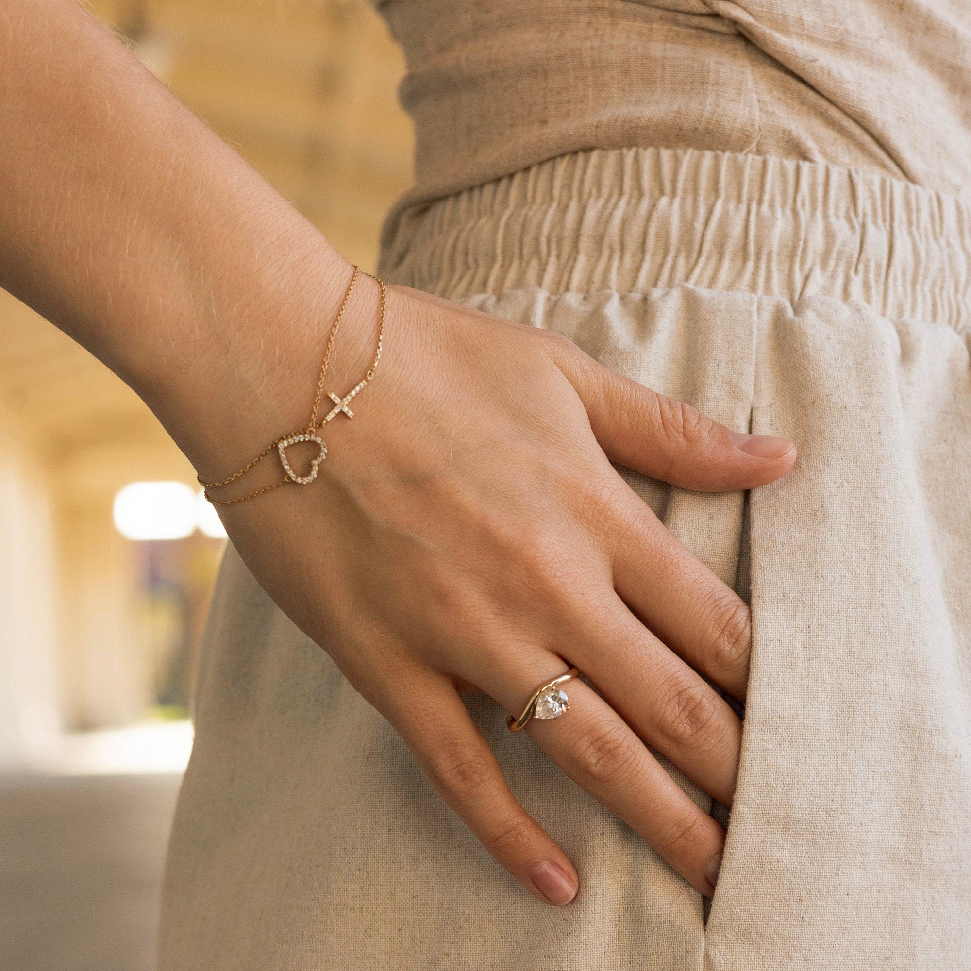 14k Gold Diamond Cross Bracelet - Melt'm Jewelry
