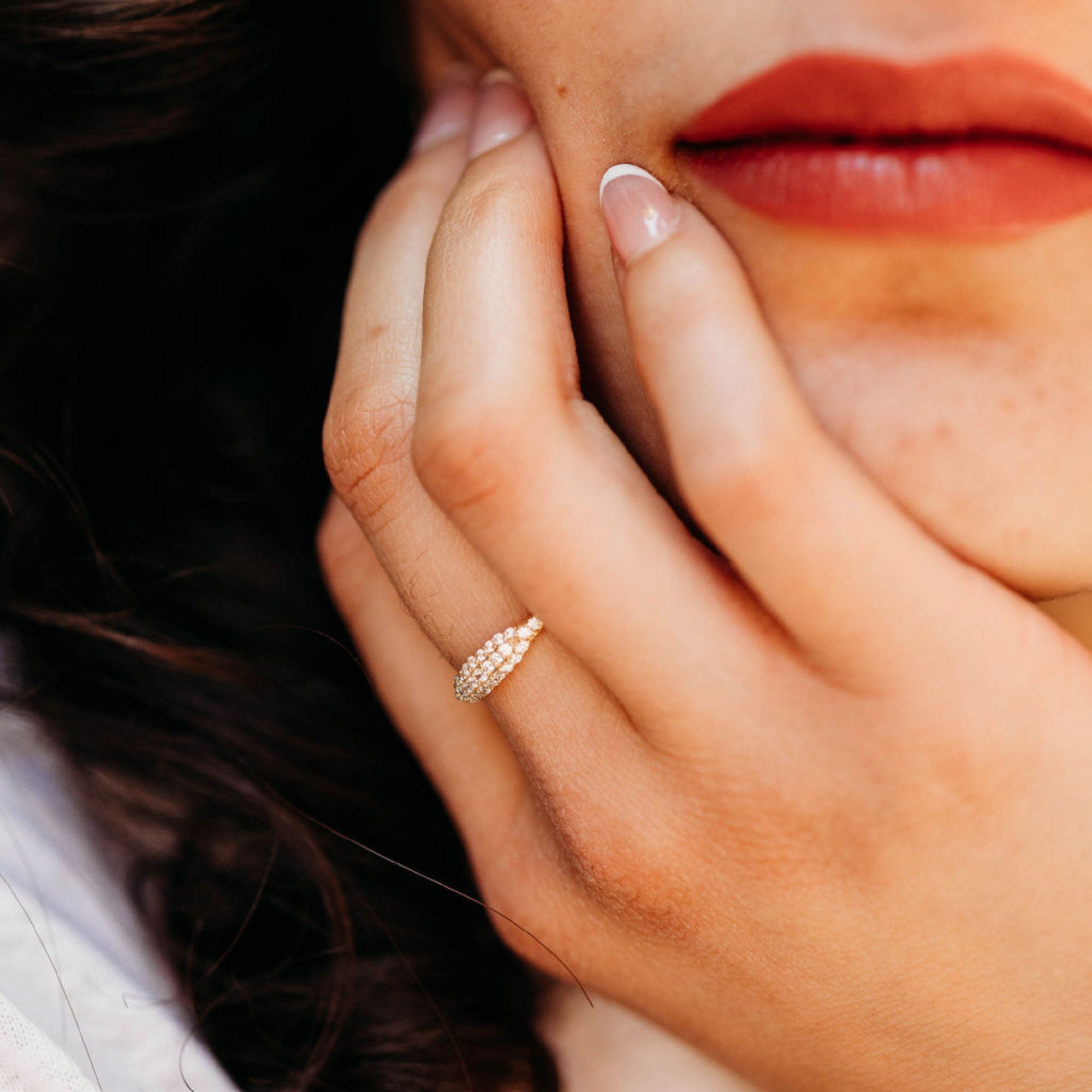 14k Gold Micro Pave Signet Ring, CZ Stacking Ring - Melt'm Jewelry
