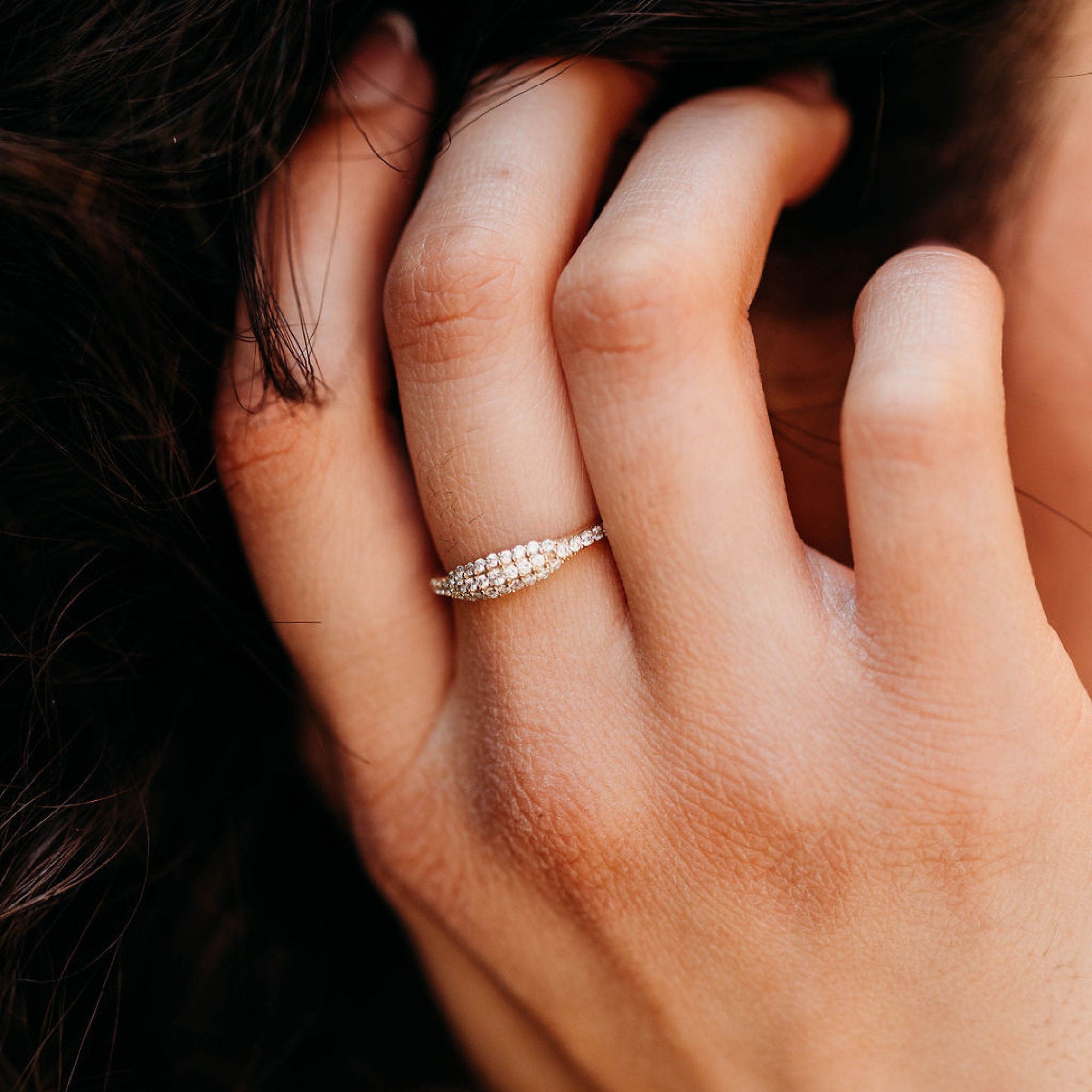 14k Gold Micro Pave Signet Ring, CZ Stacking Ring - Melt'm Jewelry