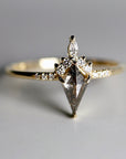 Kite Salt and Pepper Diamond Ring, 14k Yellow Gold Rose Cut Salt and Pepper Diamond Engagement Ring, Alternative Unique Rustic Diamond Ring
