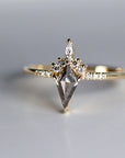 Kite Salt and Pepper Diamond Ring, 14k Yellow Gold Rose Cut Salt and Pepper Diamond Engagement Ring, Alternative Unique Rustic Diamond Ring