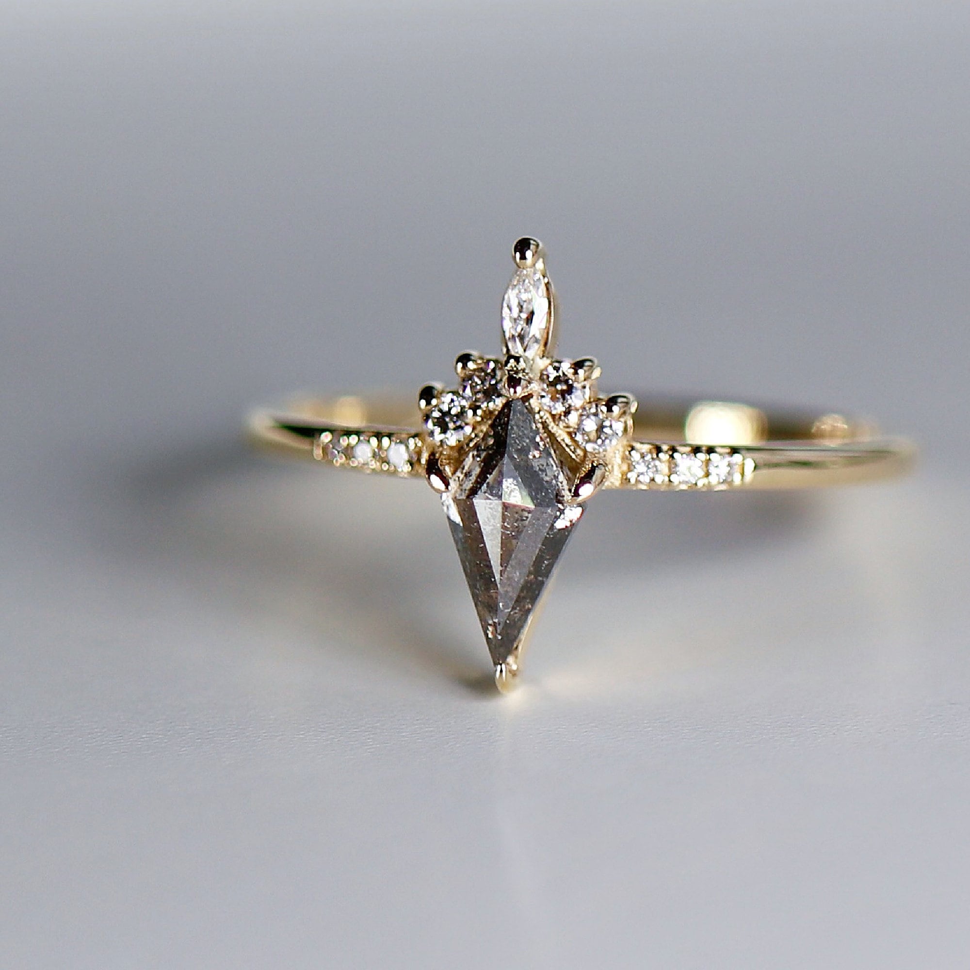 Kite Salt and Pepper Diamond Ring, 14k Yellow Gold