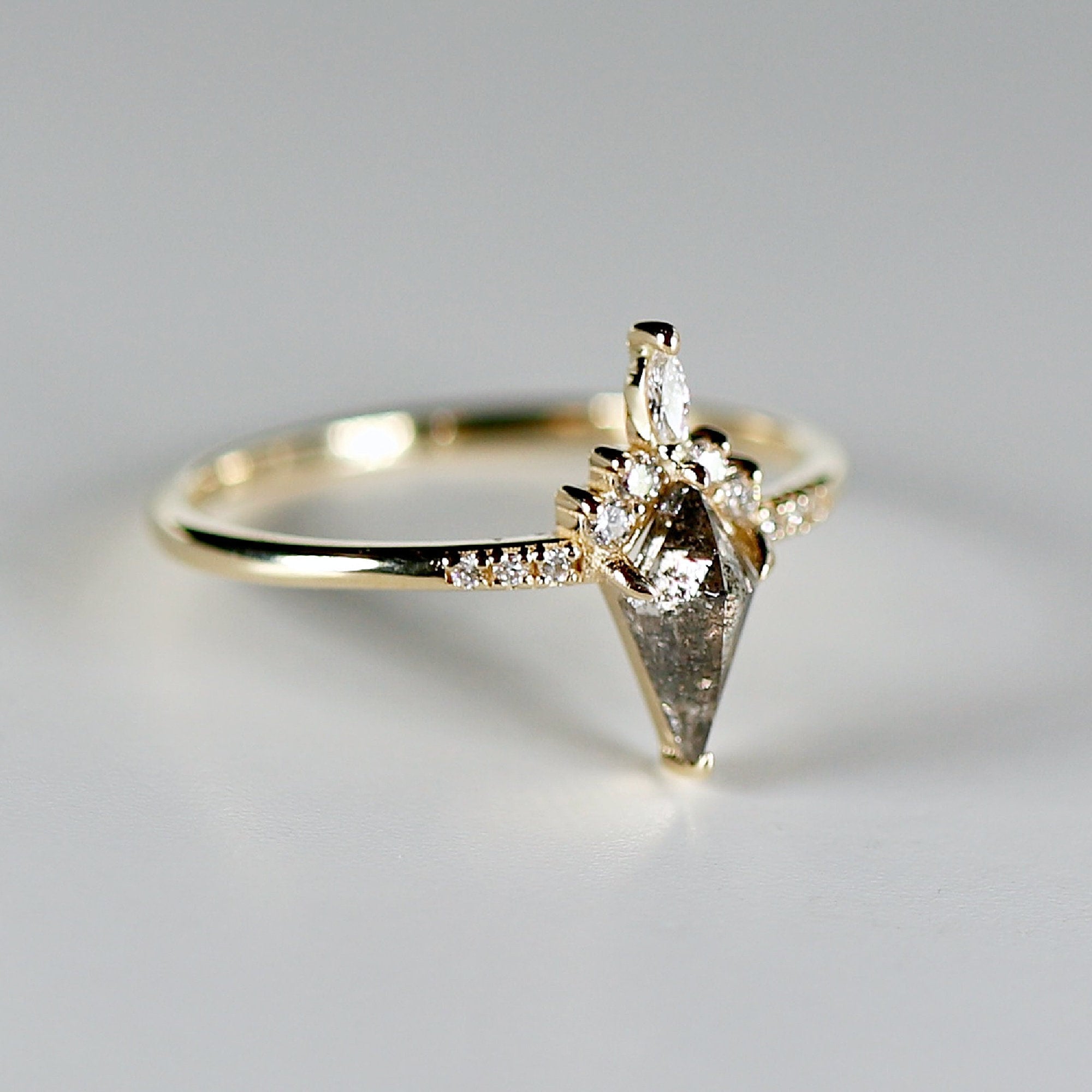 Kite Salt and Pepper Diamond Ring, 14k Yellow Gold