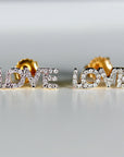 Diamond Love Earrings 14k Solid Gold, Natural Diamond Block Letter Love Earrings