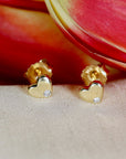 Diamond Puffy Heart Earrings 14k Solid Gold, Dainty Heart Studs