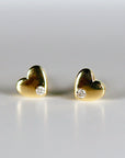 Diamond Puffy Heart Earrings 14k Solid Gold, Dainty Heart Studs, Minimalist Studs Earrings, Mother's Day Gift