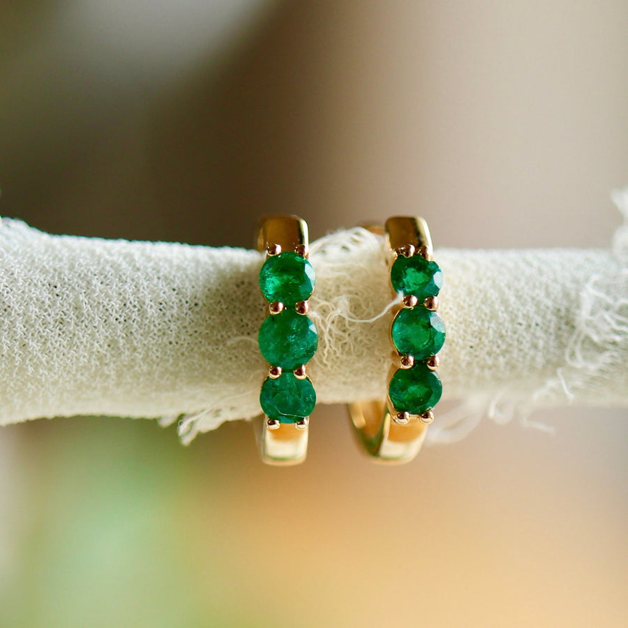 Natural Emerald Hoop Earrings 14k Gold, Emerald Earrings, Emerald Huggie Hoop Earrings, May Earrings, Birthday Gift, Mother's Day Gift