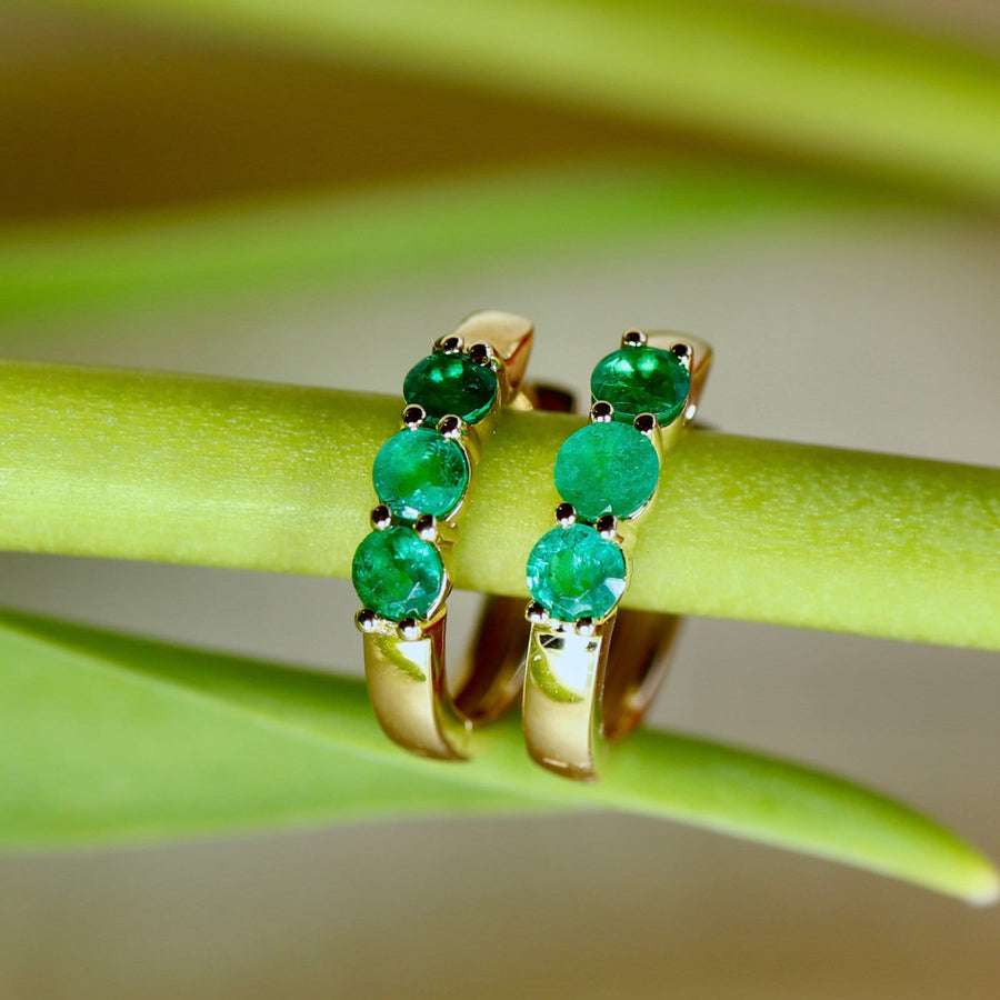 Natural Emerald Hoop Earrings 14k Gold, Emerald Earrings, Emerald Huggie Hoop Earrings, May Earrings, Birthday Gift, Mother's Day Gift