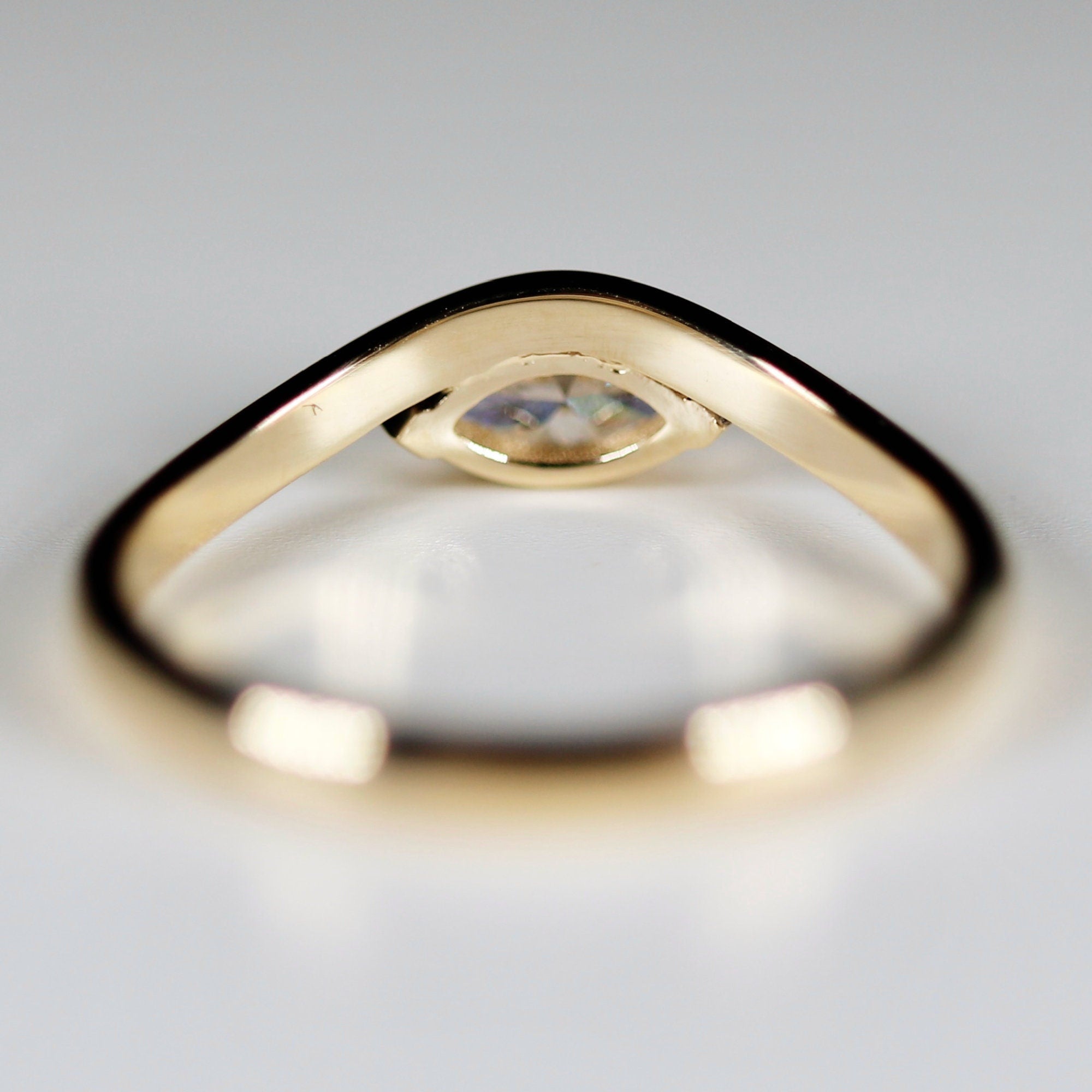 Marquise Moissanite Wavy Band Ring 14k Gold, LILY Minimalist Engagement Ring - Melt'm Jewelry