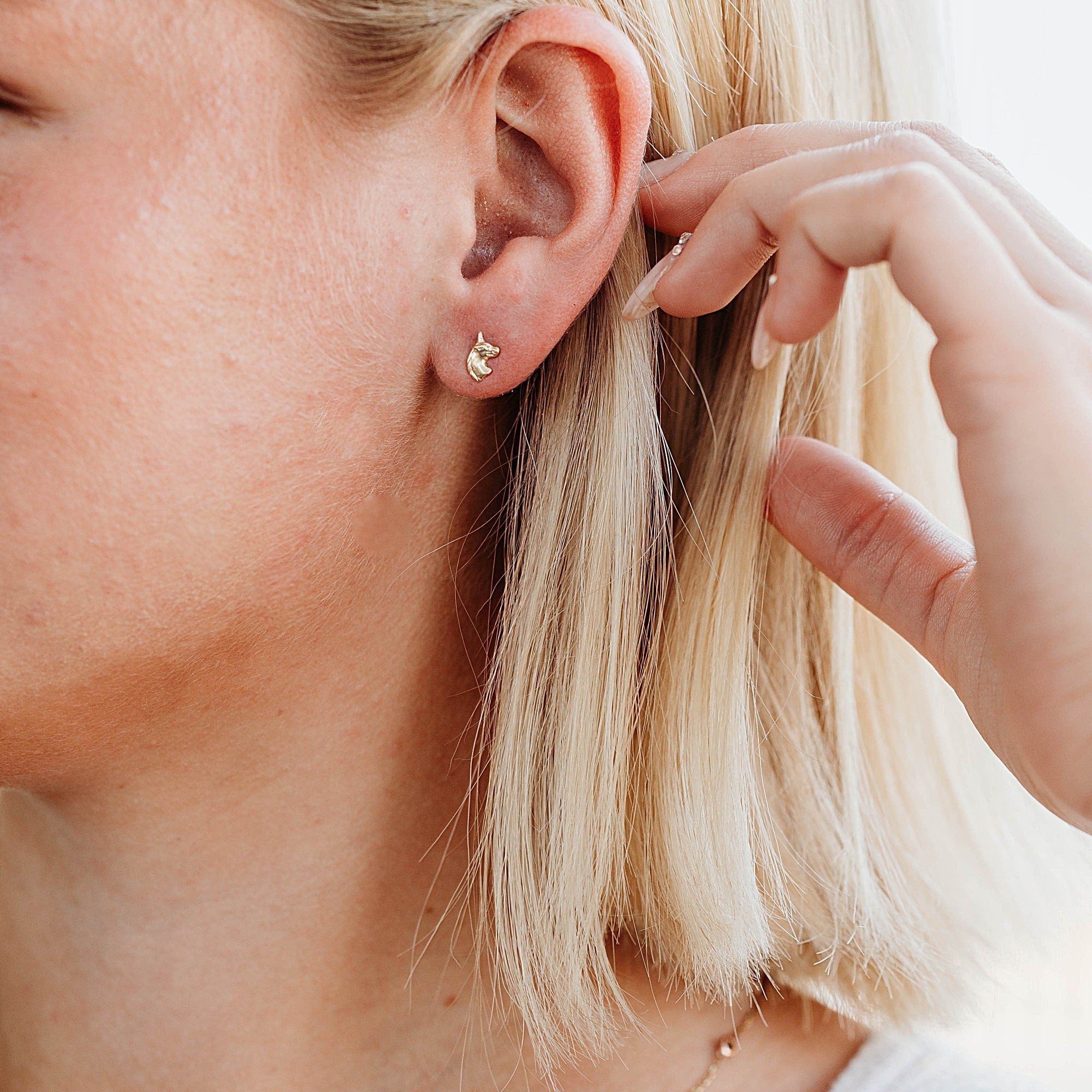 Unicorn Earrings 14k Solid Gold, Single / Pair, - Melt'm Jewelry