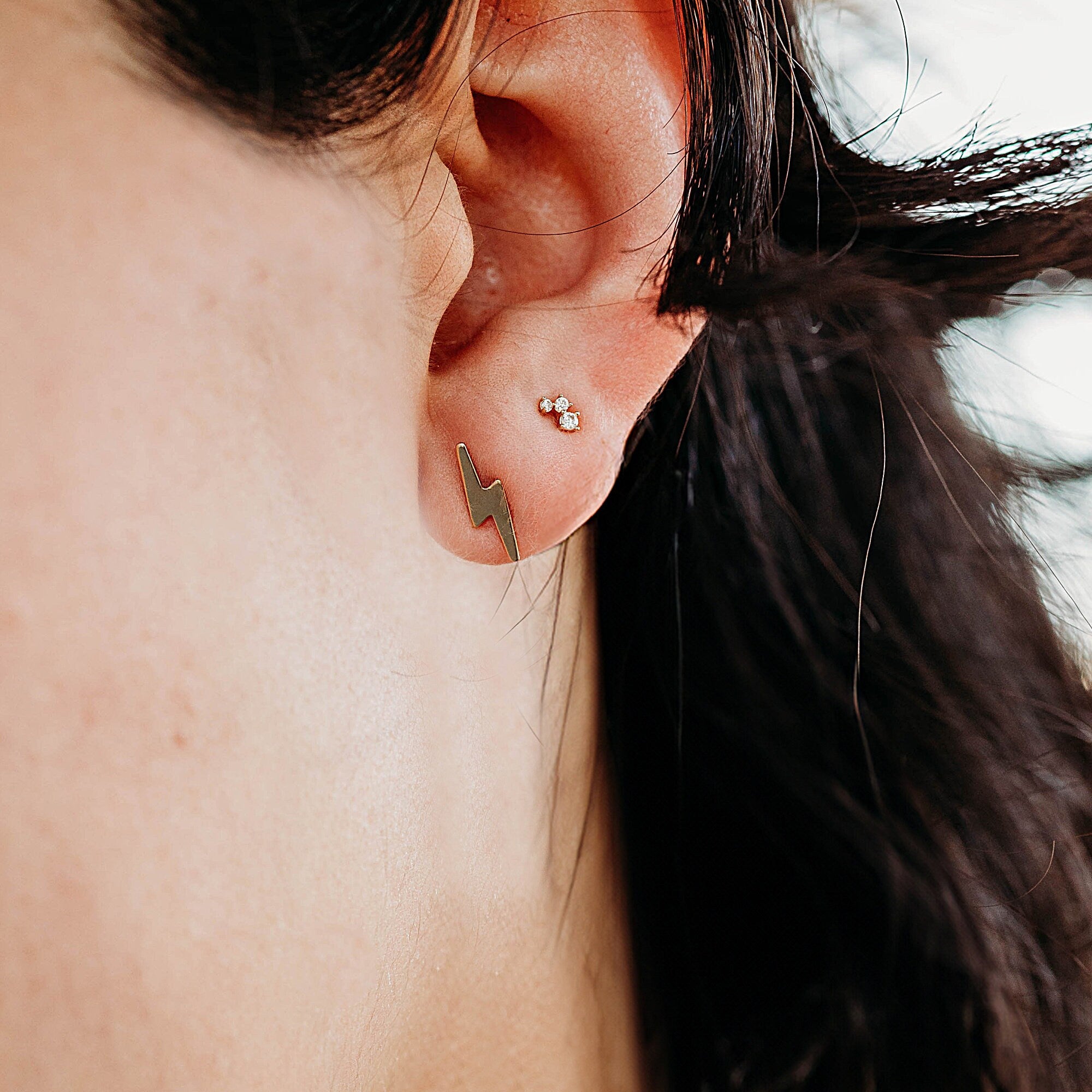 Lightning Bolt Earrings 14k Solid Gold, Lightning Bolt Jewelry