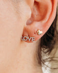 Diamond Puffy Heart Earrings 14k Solid Gold, Dainty Heart Studs