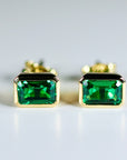 Genuine Emerald Cut Emerald Earrings 14k Gold