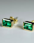 Genuine Emerald Cut Emerald Earrings 14k Gold