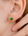 Genuine Emerald Cut Bezel Set Emerald Earrings 14k Gold - Melt'm Jewelry