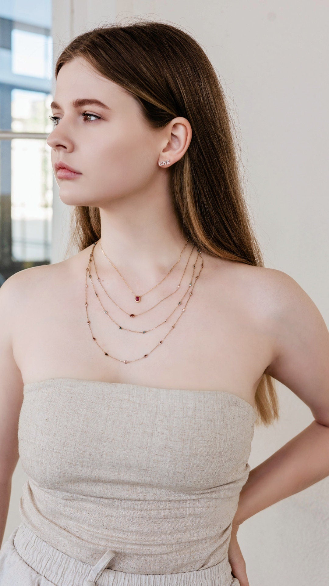 Red Diamond Station Necklace in 10k Gold - Melt'm Jewelry