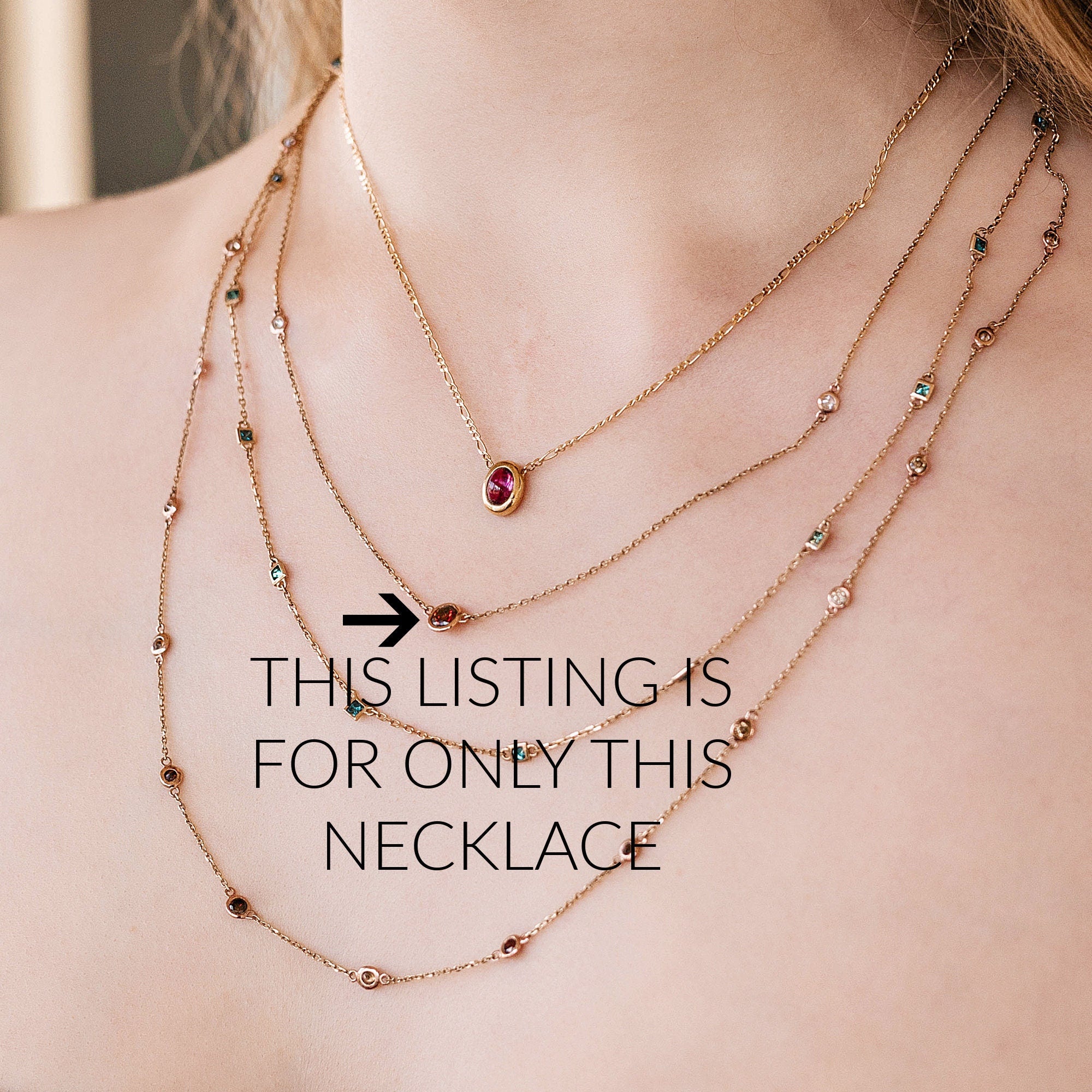 Red Diamond Station Necklace in 10k Gold - Melt'm Jewelry