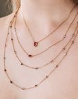 Pink Tourmaline Necklace in 14k Gold Figaro Chain