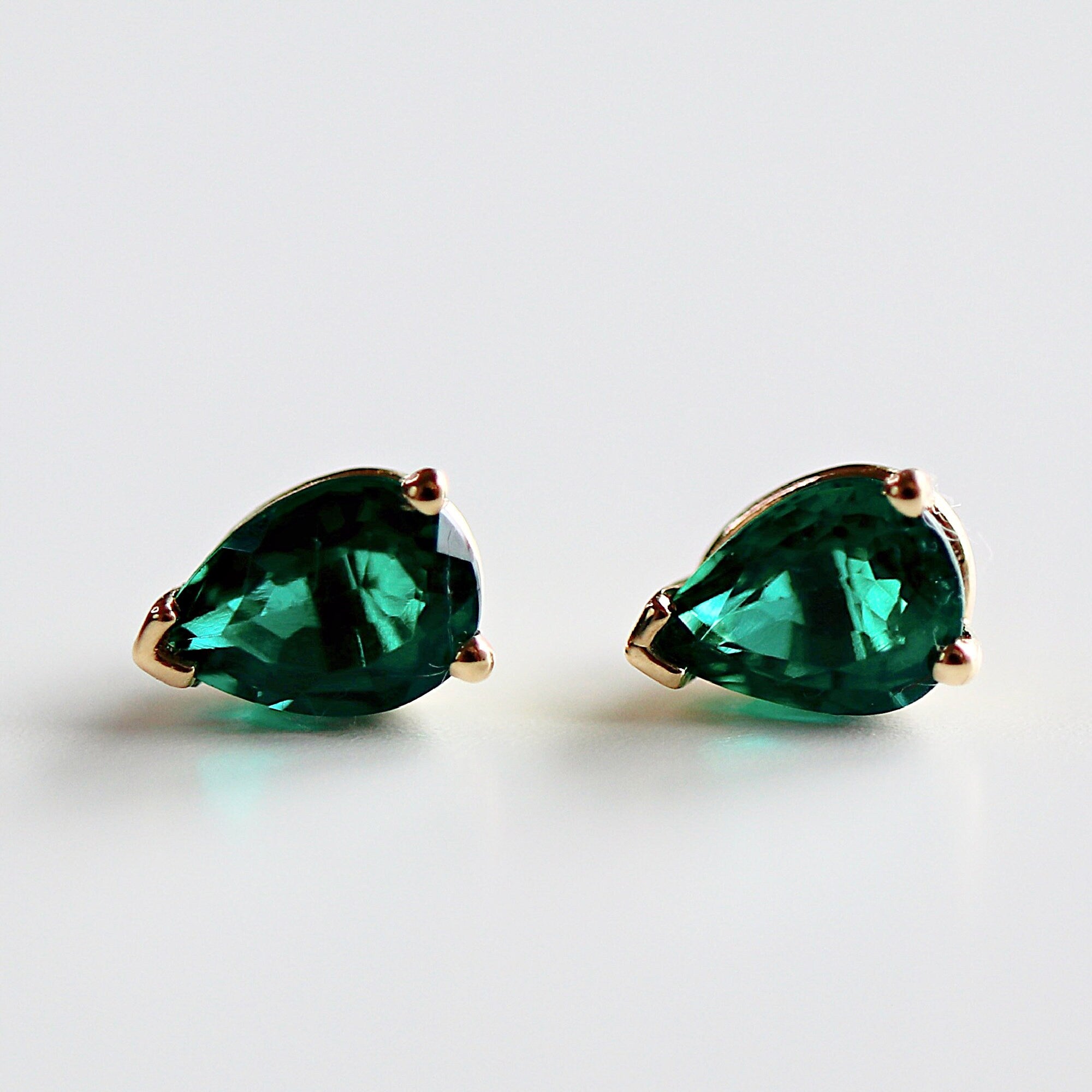 Genuine Pear Emerald Earrings 14k Gold, Teardrop Emerald Stud Earrings, May Birthstone Earrings, Emerald Studs, 20th Anniversary Gift