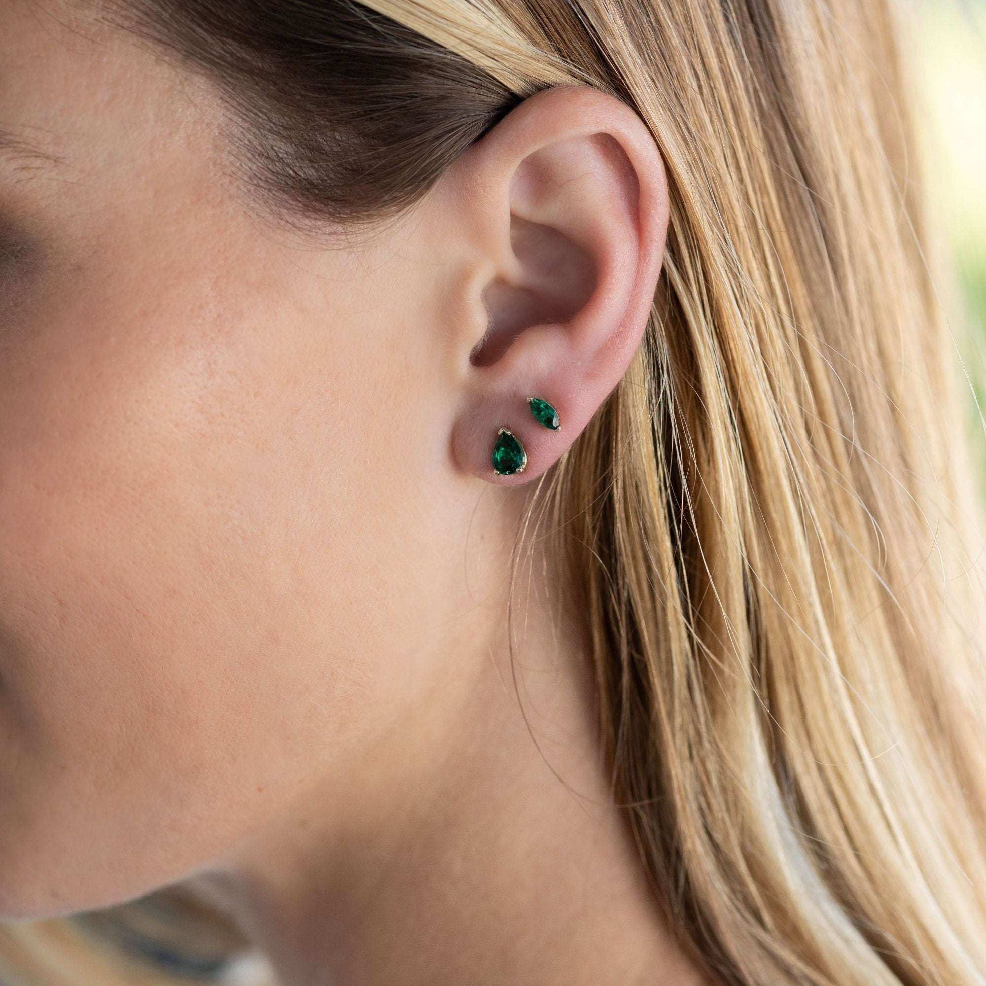 Genuine Pear Emerald Earrings 14k Gold - Melt'm Jewelry