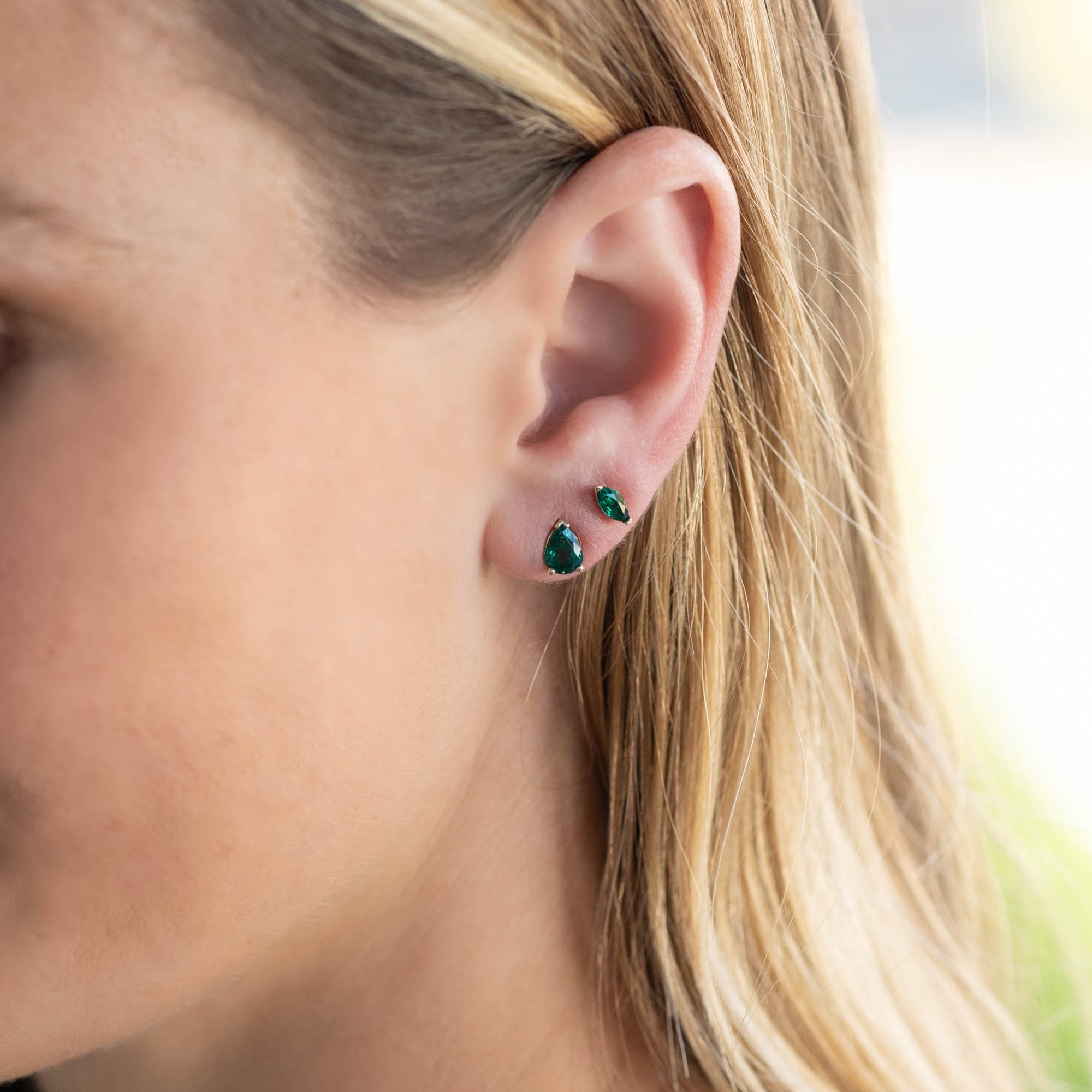 Genuine Pear Emerald Earrings 14k Gold - Melt'm Jewelry