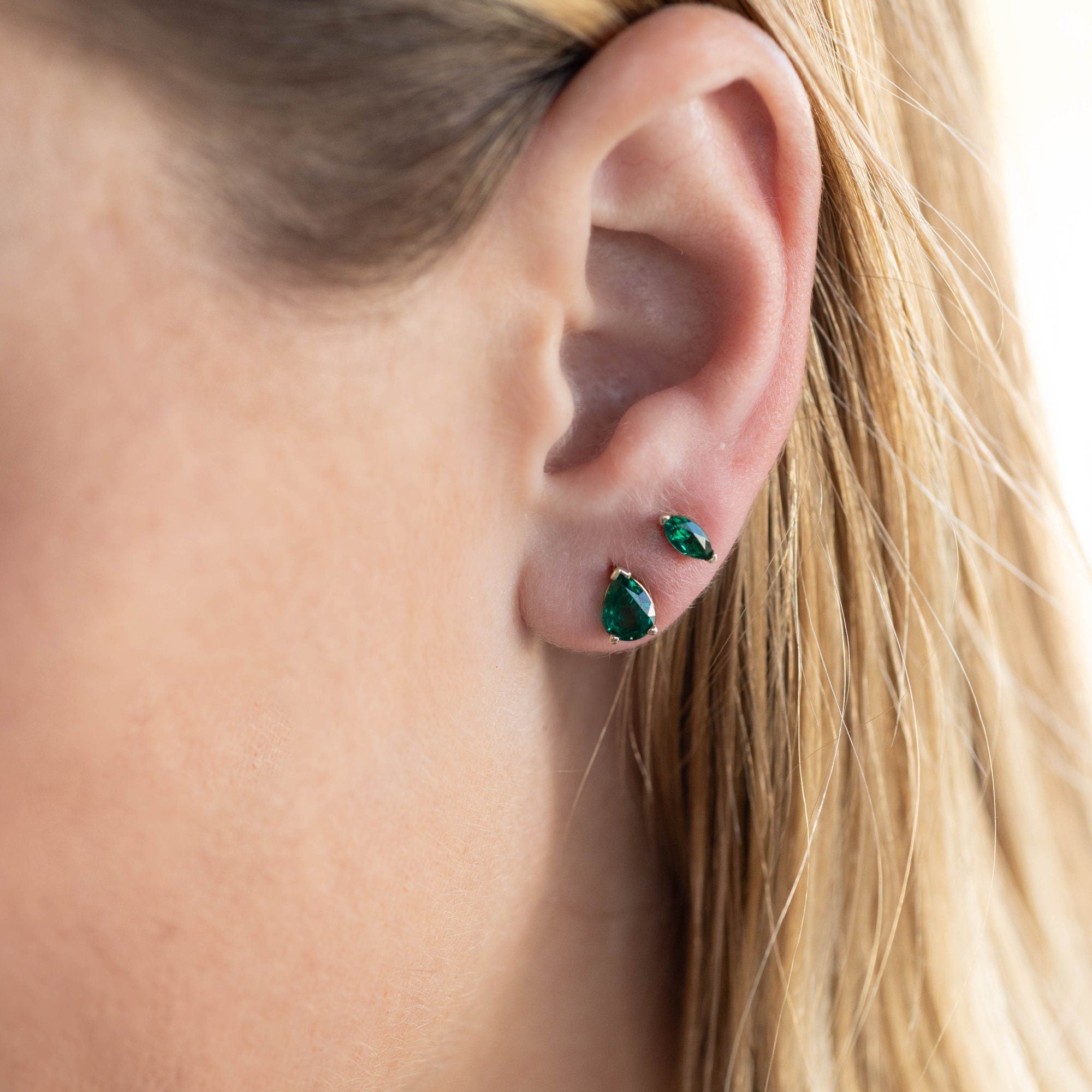 Genuine Pear Emerald Earrings 14k Gold