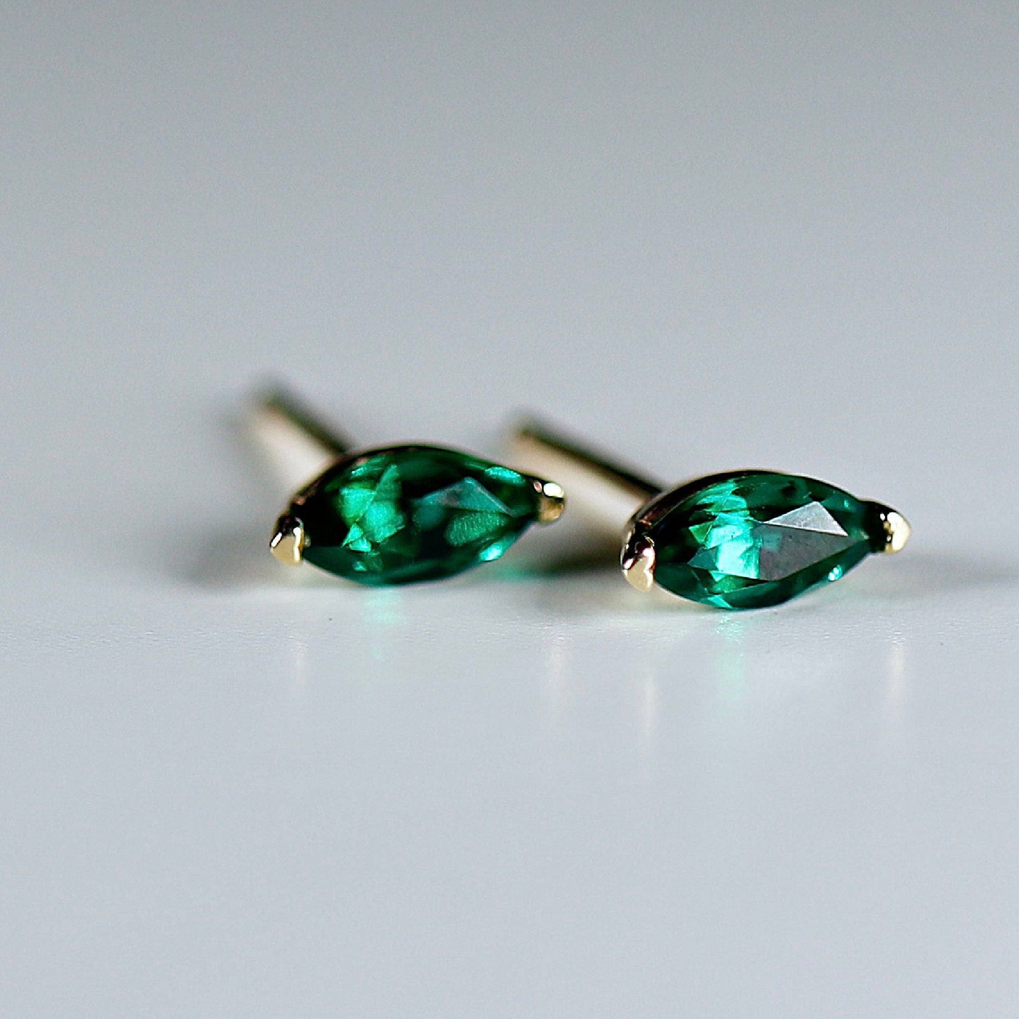 Genuine Marquise Emerald Earrings 14k Gold - Melt'm Jewelry