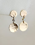 Hammered Disc Dangle Earrings 14k Solid Gold, Double Disc Diamond Earrings, Minimalist Earrings