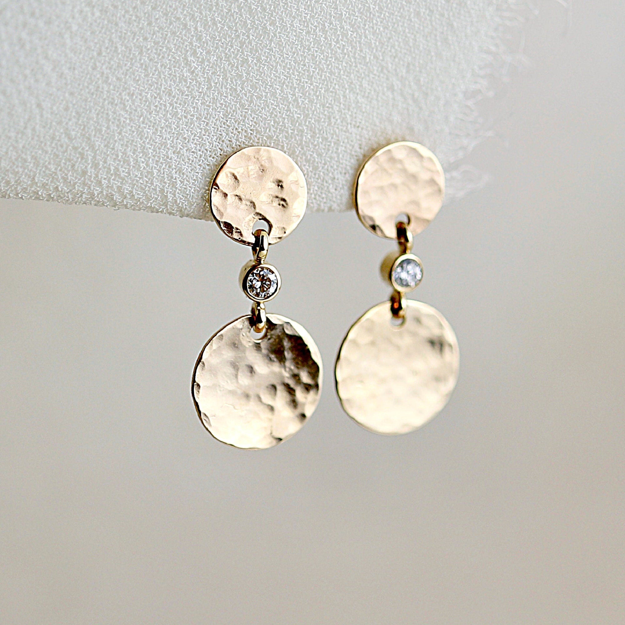 Double Disc Diamond Earrings Dangle - Melt'm Jewelry