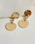 Hammered Disc Dangle Earrings 14k Solid Gold, Double Disc Diamond Earrings, Minimalist Earrings