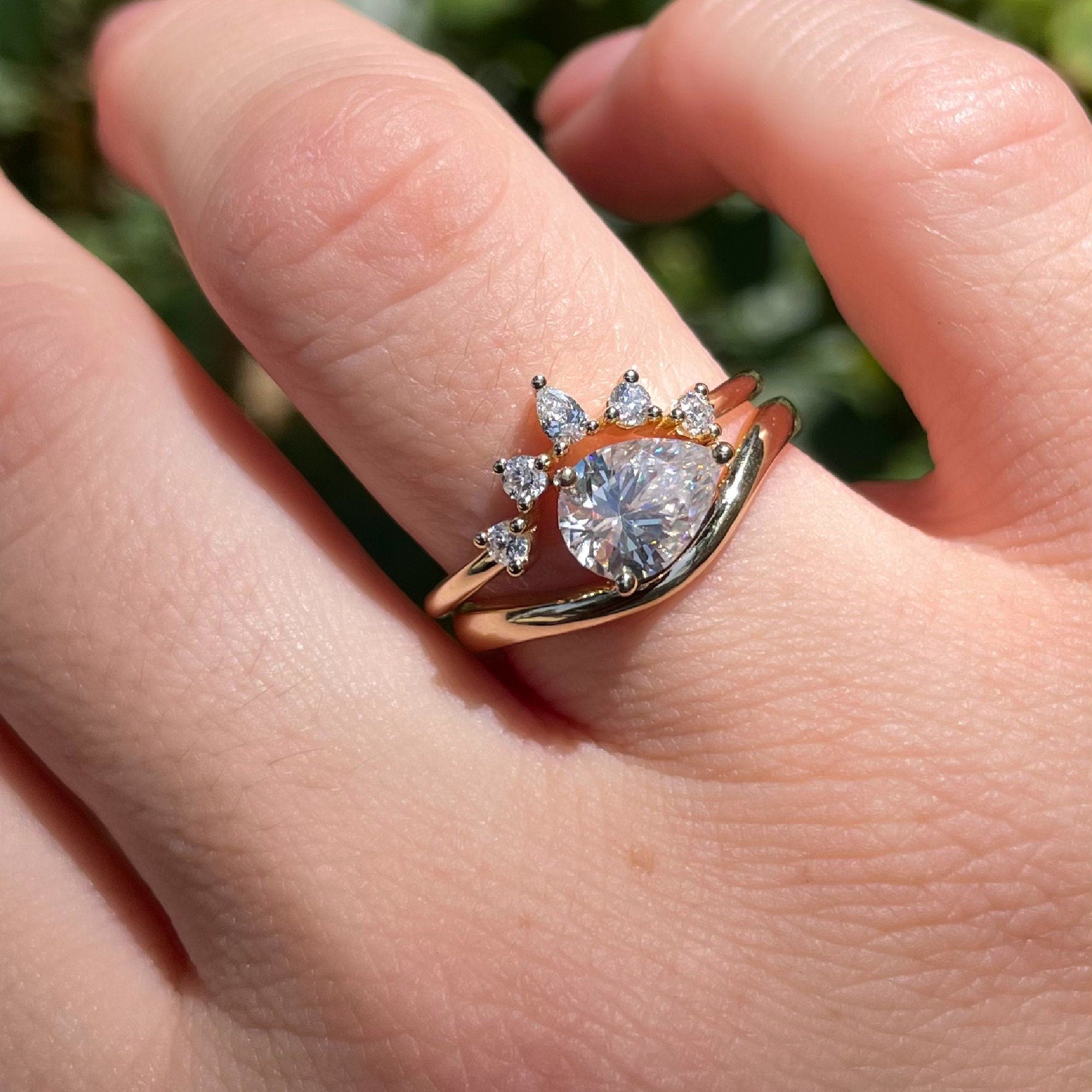 Pear Moissanite Monolith Ring 14k Gold, JASMINE 1 Ct. Pear Moissanite Engagement Ring - Melt'm Jewelry