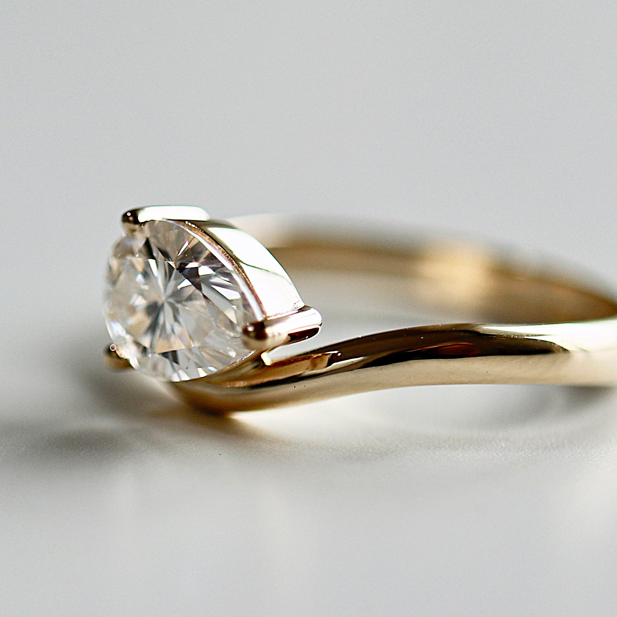 Pear Moissanite Monolith Ring 14k Gold, JASMINE 1 Ct. Pear Moissanite Engagement Ring - Melt'm Jewelry